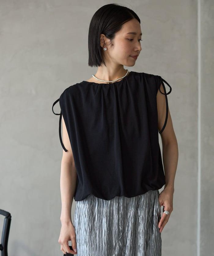 有機棉束褶垂墜上衣 / 法式短袖T恤 / 袖帶