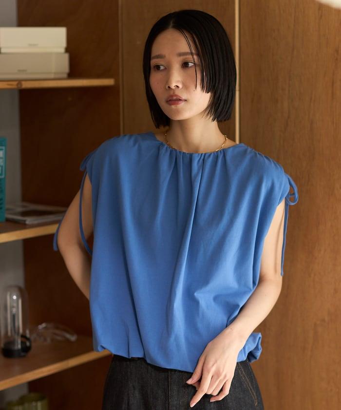 有機棉束褶垂墜上衣 / 法式短袖T恤 / 袖帶