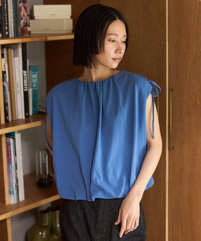 有機棉束褶垂墜上衣 / 法式短袖T恤 / 袖帶