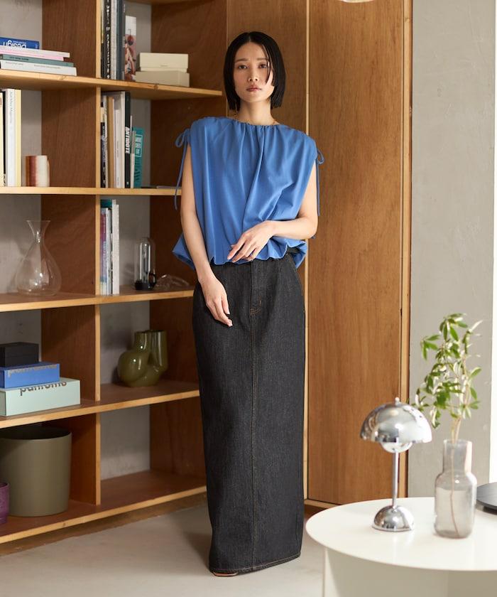 有機棉束褶垂墜上衣 / 法式短袖T恤 / 袖帶