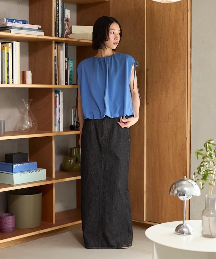 有機棉束褶垂墜上衣 / 法式短袖T恤 / 袖帶