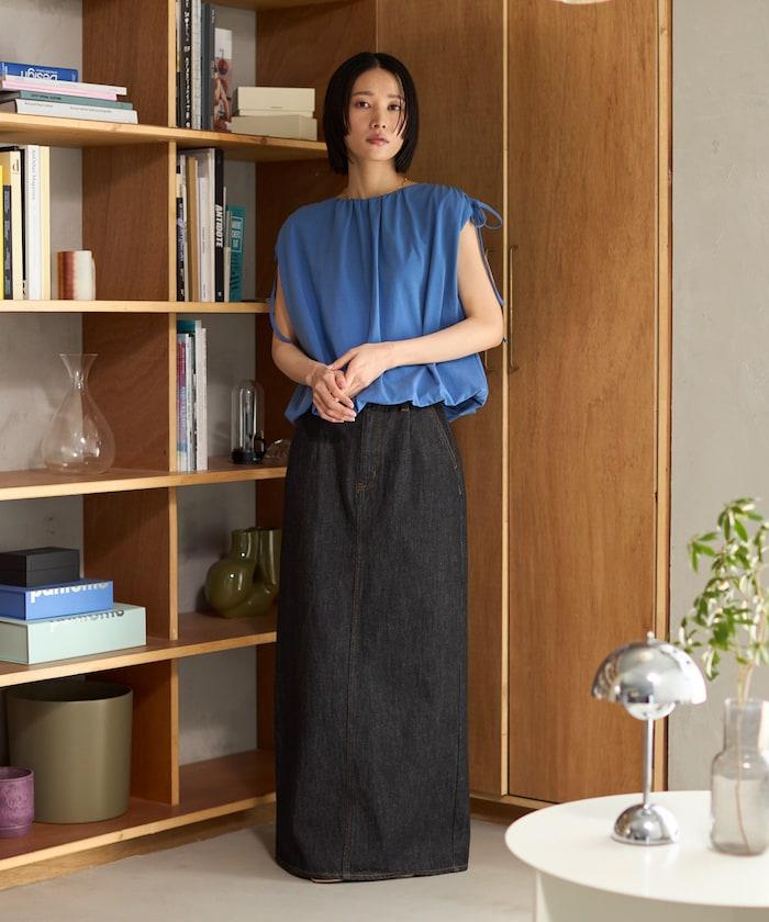 有機棉束褶垂墜上衣 / 法式短袖T恤 / 袖帶