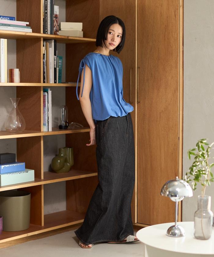 有機棉束褶垂墜上衣 / 法式短袖T恤 / 袖帶