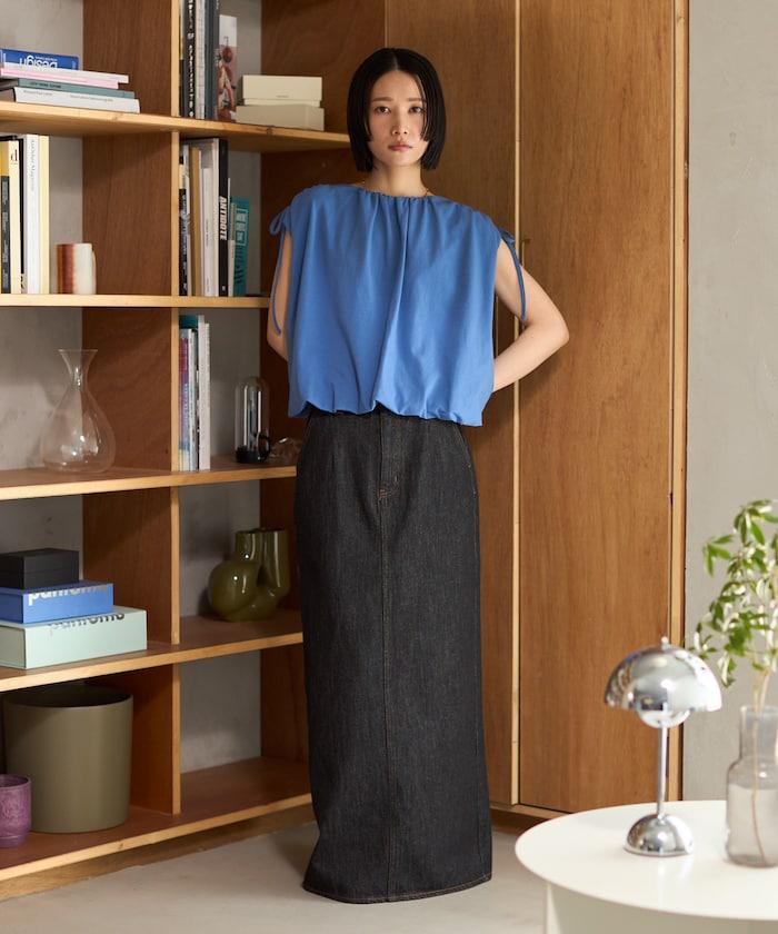 有機棉束褶垂墜上衣 / 法式短袖T恤 / 袖帶