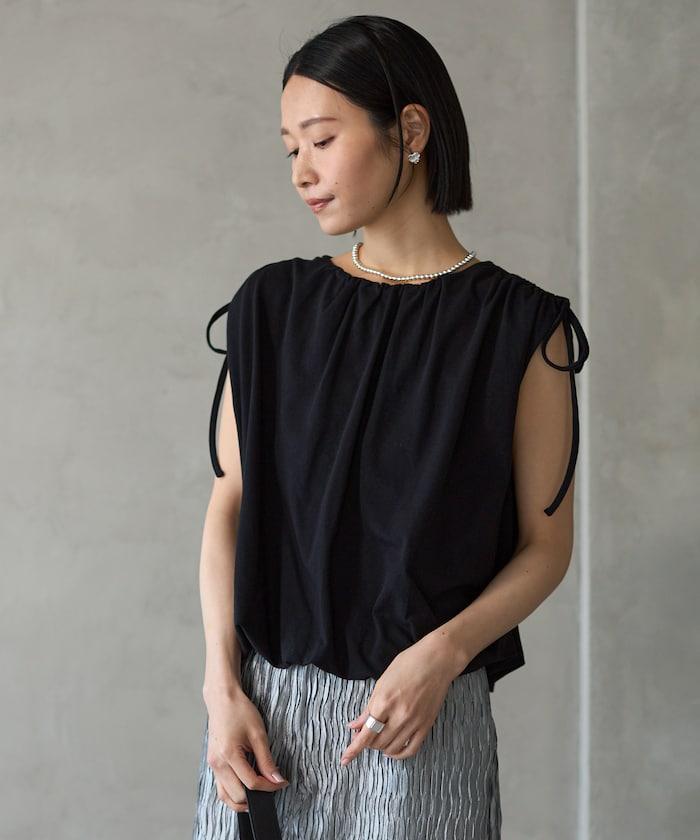 有機棉束褶垂墜上衣 / 法式短袖T恤 / 袖帶