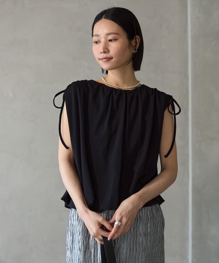 有機棉束褶垂墜上衣 / 法式短袖T恤 / 袖帶