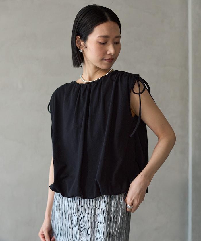 有機棉束褶垂墜上衣 / 法式短袖T恤 / 袖帶