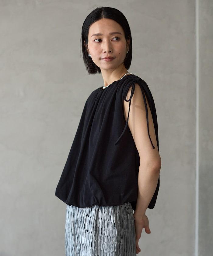 有機棉束褶垂墜上衣 / 法式短袖T恤 / 袖帶