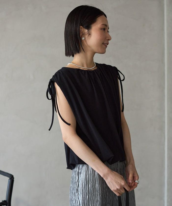 有機棉束褶垂墜上衣 / 法式短袖T恤 / 袖帶