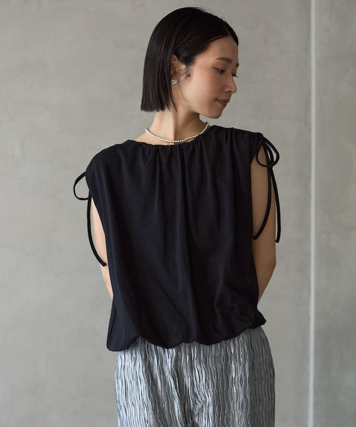 有機棉束褶垂墜上衣 / 法式短袖T恤 / 袖帶