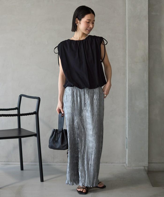 有機棉束褶垂墜上衣 / 法式短袖T恤 / 袖帶