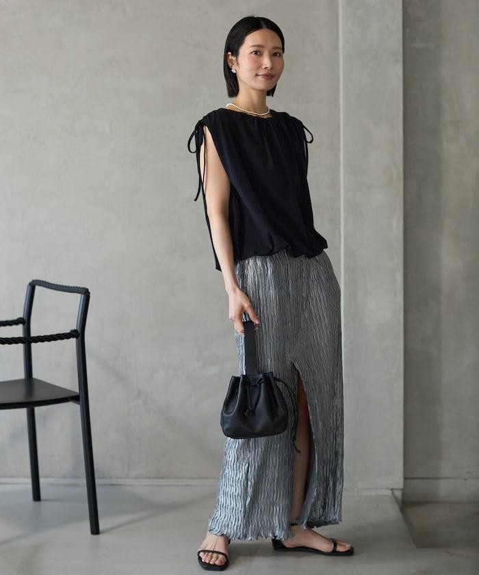 有機棉束褶垂墜上衣 / 法式短袖T恤 / 袖帶