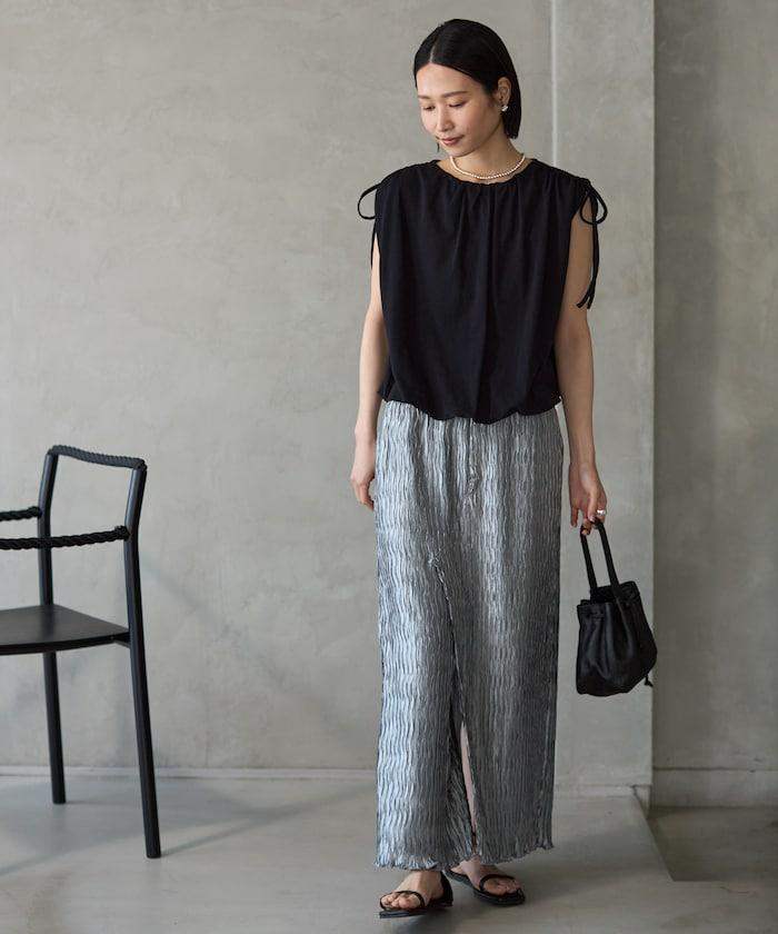 有機棉束褶垂墜上衣 / 法式短袖T恤 / 袖帶