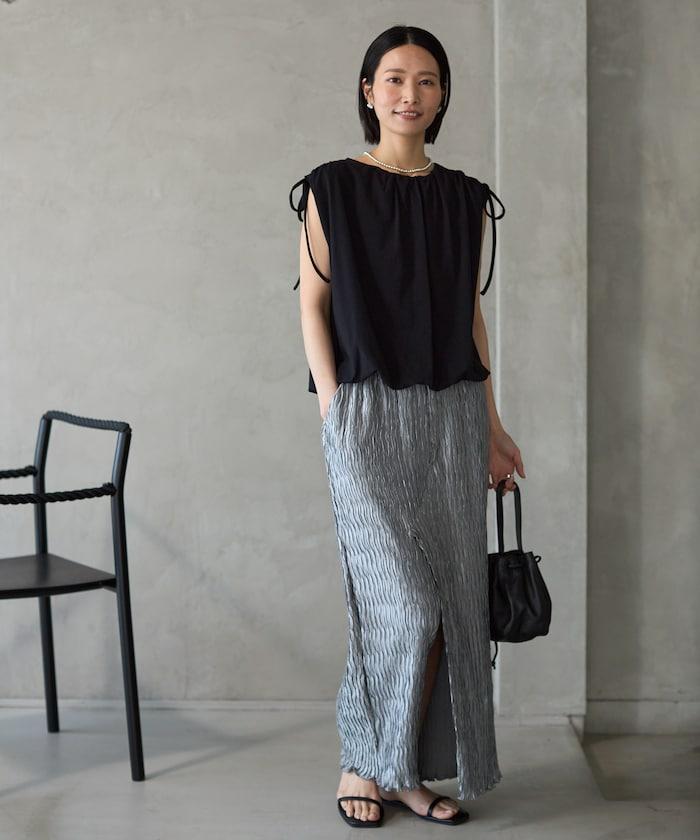 有機棉束褶垂墜上衣 / 法式短袖T恤 / 袖帶