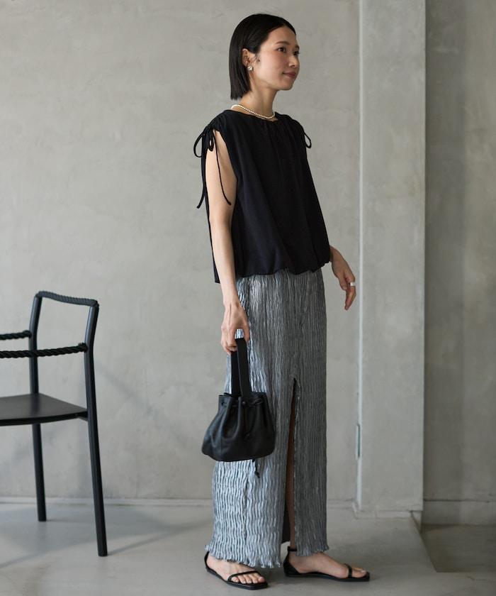 有機棉束褶垂墜上衣 / 法式短袖T恤 / 袖帶