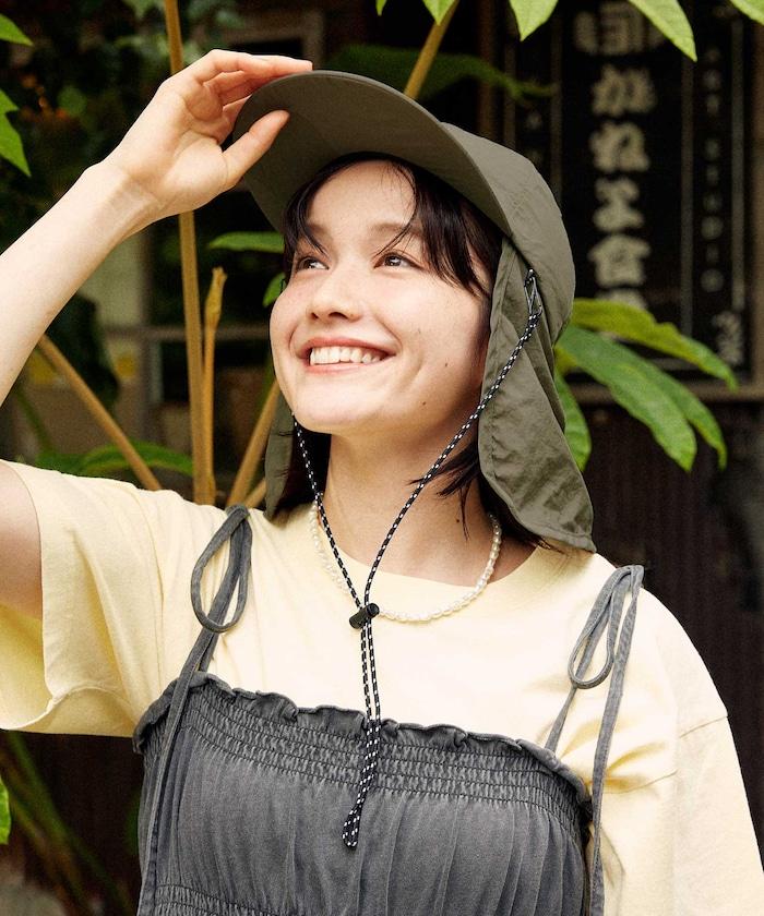【海灘&節日】防紫外線 防水尼龍 帶遮陽罩和繩子的帽子
