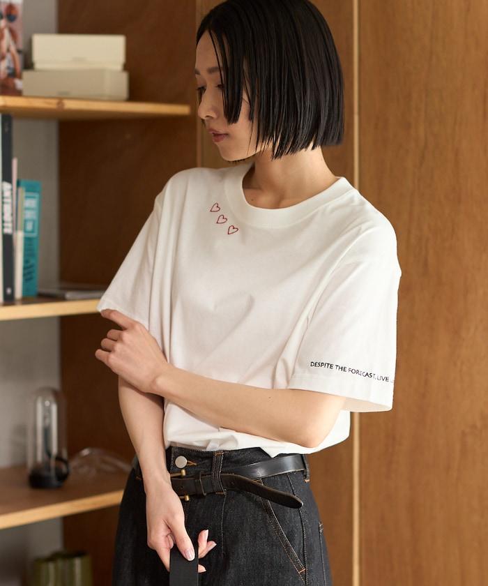 有機棉 心形 標誌刺繡T恤 / 圓領 單點標誌 刺繡短袖T恤