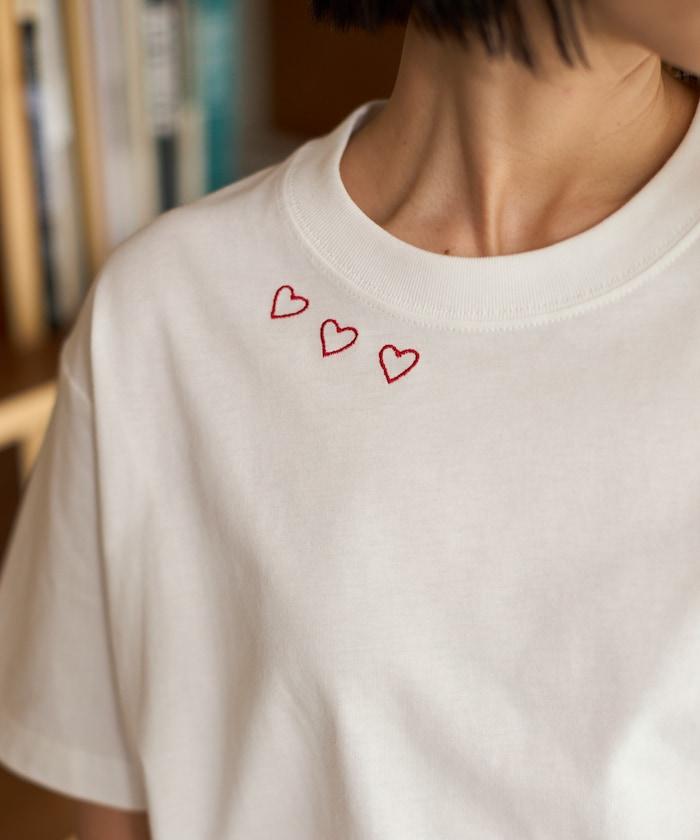 有機棉 心形 標誌刺繡T恤 / 圓領 單點標誌 刺繡短袖T恤