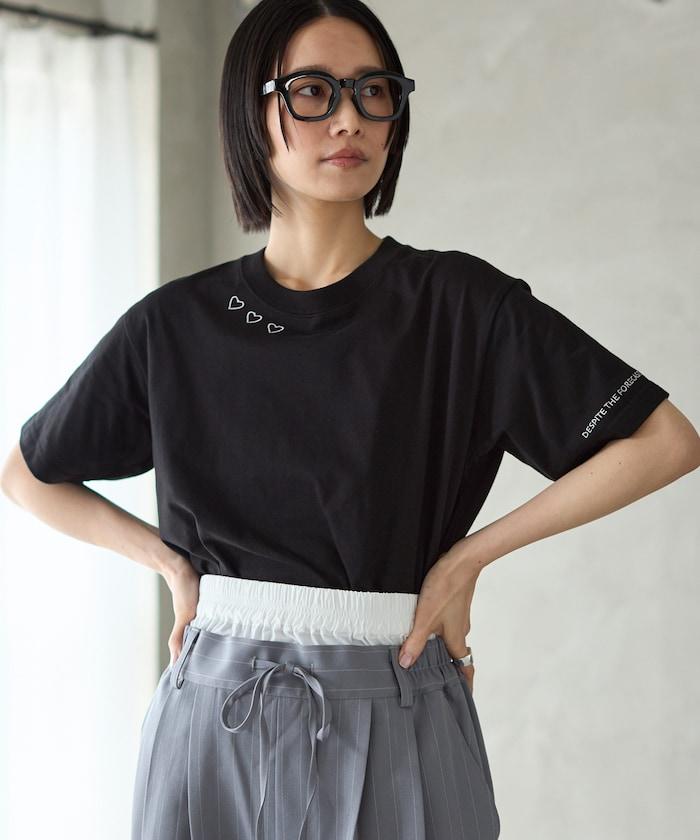 有機棉 心形 標誌刺繡T恤 / 圓領 單點標誌 刺繡短袖T恤