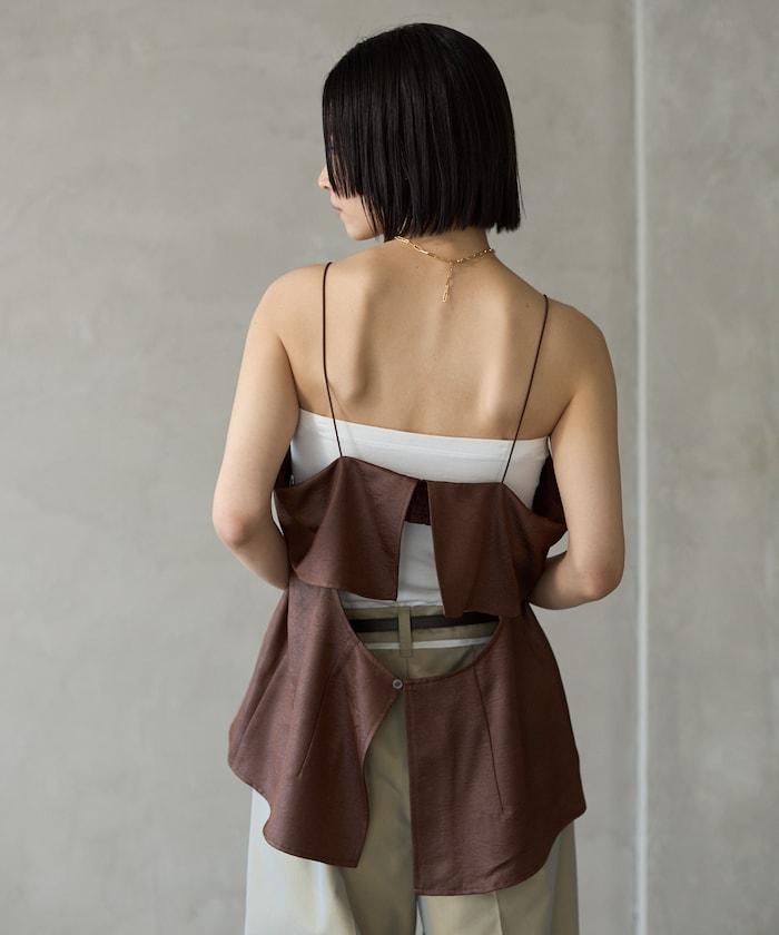褶皺處理 後背開口 女士吊帶背心 / 細肩帶