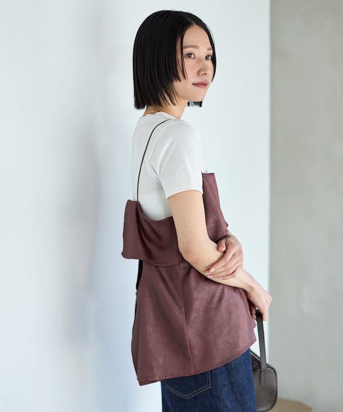 褶皺處理 後背開口 女士吊帶背心 / 細肩帶