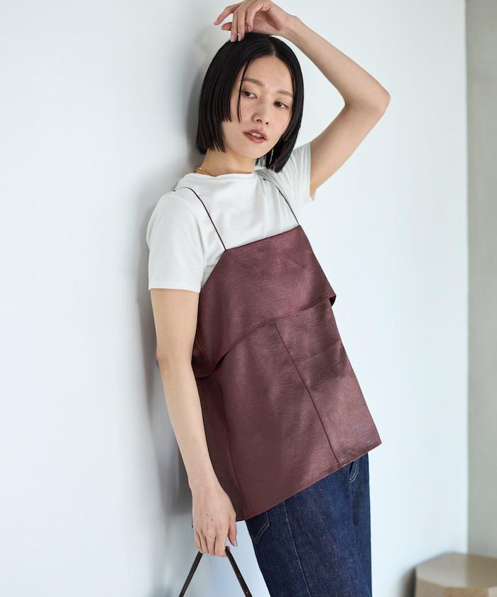 褶皺處理 後背開口 女士吊帶背心 / 細肩帶