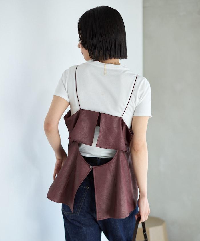 褶皺處理 後背開口 女士吊帶背心 / 細肩帶