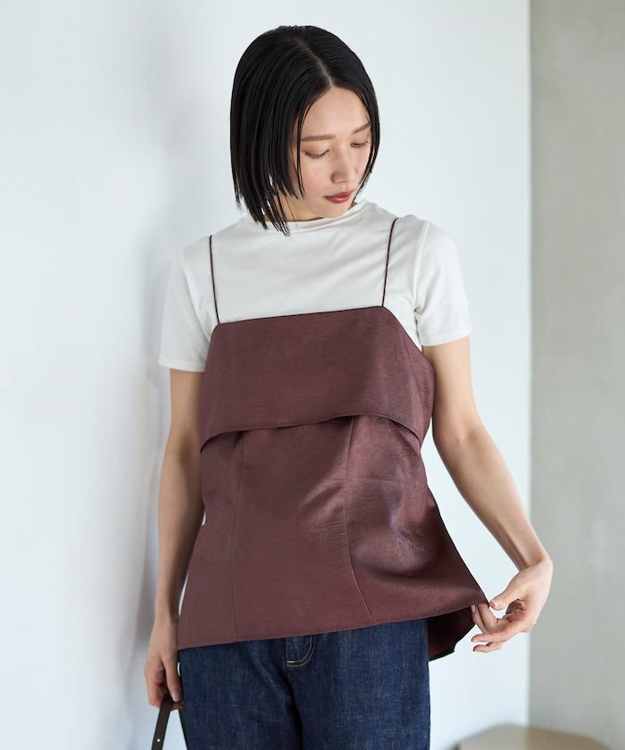 褶皺處理 後背開口 女士吊帶背心 / 細肩帶