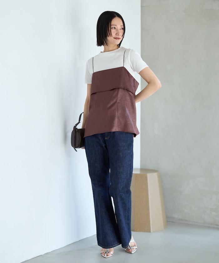 褶皺處理 後背開口 女士吊帶背心 / 細肩帶