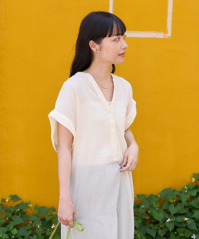 印度棉褶皺亨利領連衣裙