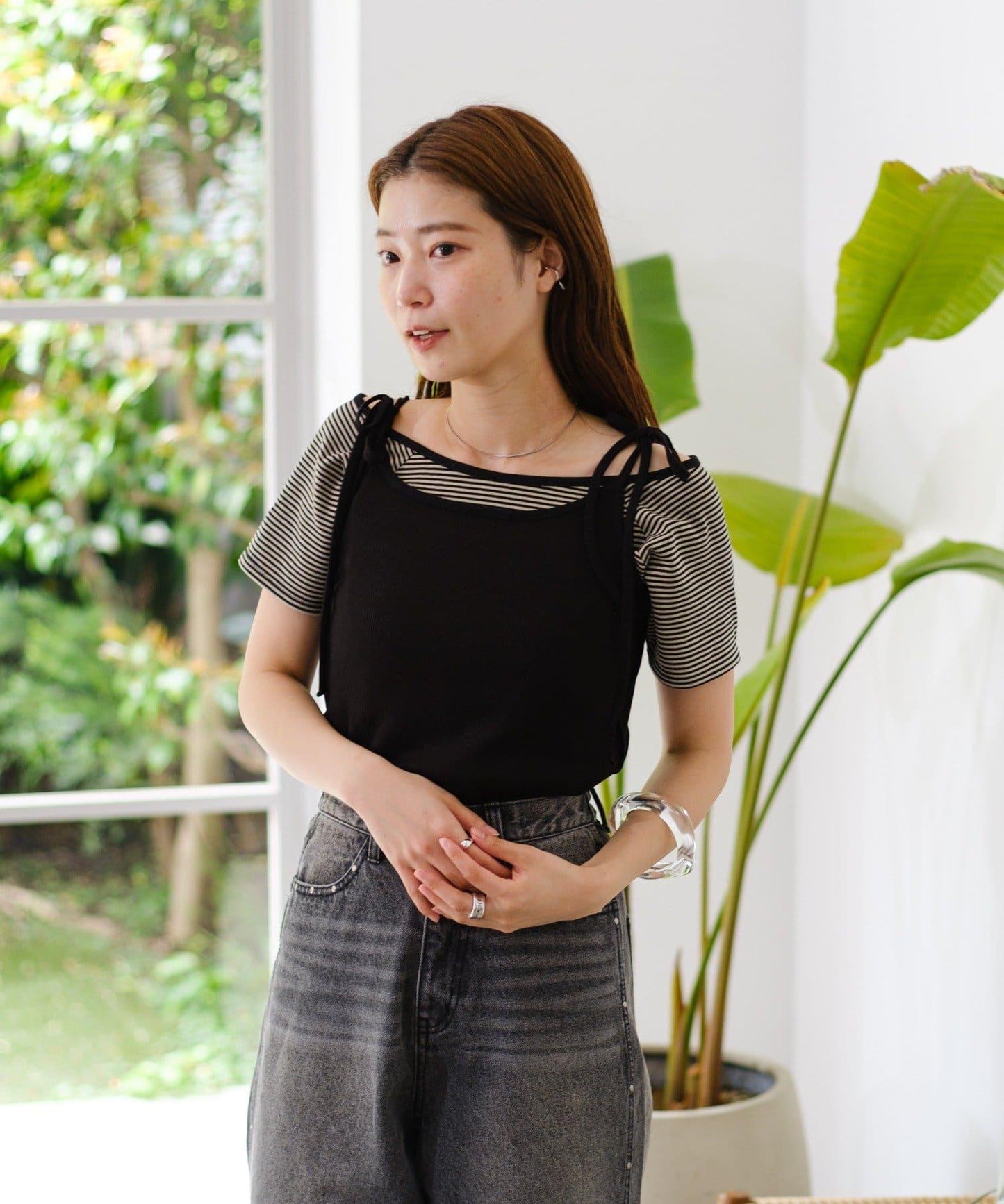 【套裝商品】條紋T恤×吊帶背心套裝
