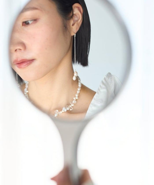 鏈條珍珠耳釘 / 圓釘耳釘 / 雙耳用