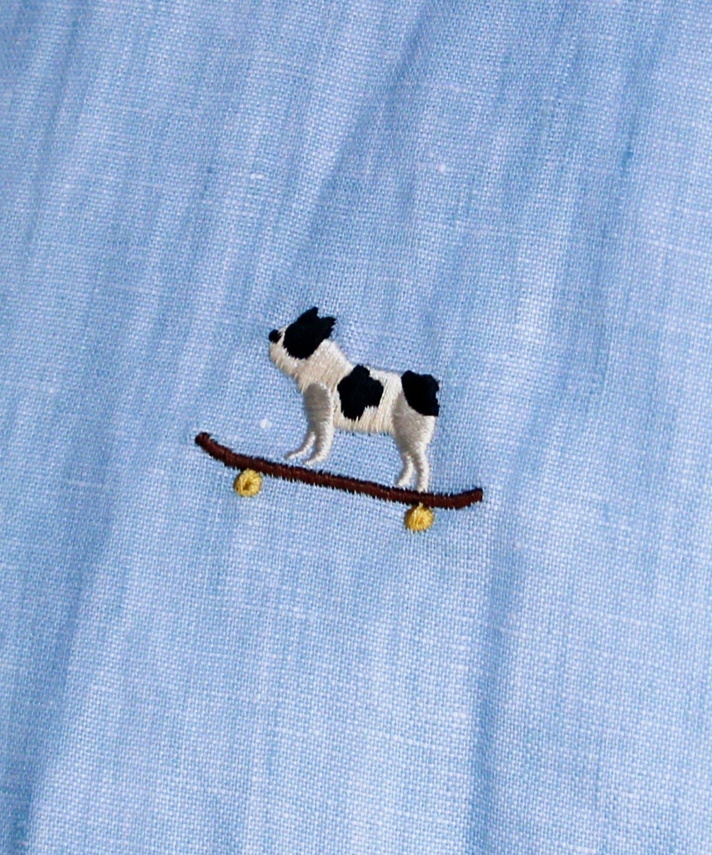 【GLOSTER】法國鬥牛犬刺繡 亞麻 七分袖襯衫