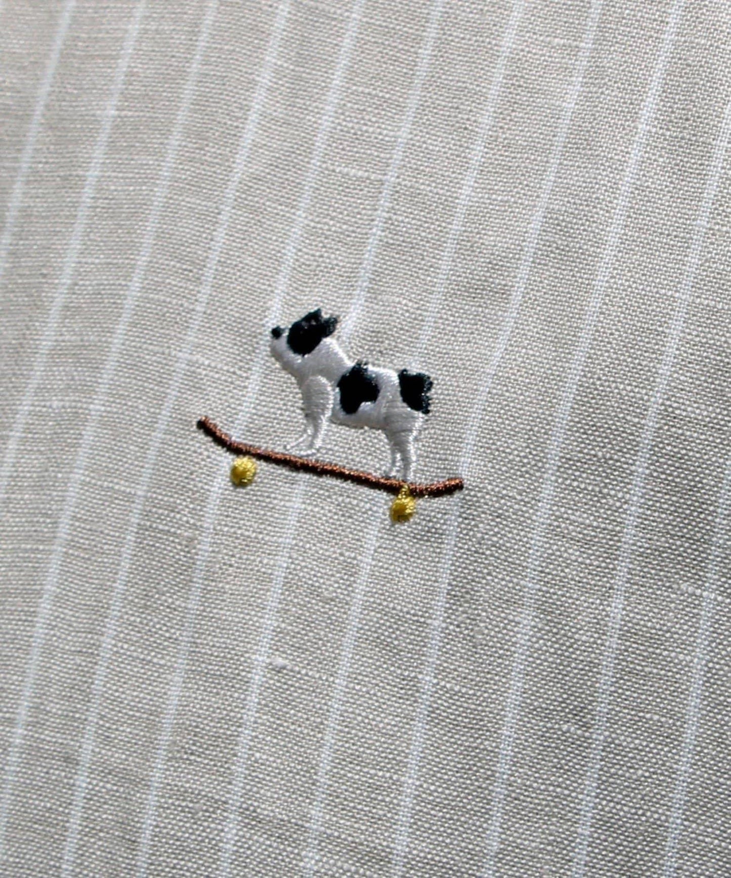 【GLOSTER】法國鬥牛犬刺繡 亞麻 七分袖襯衫