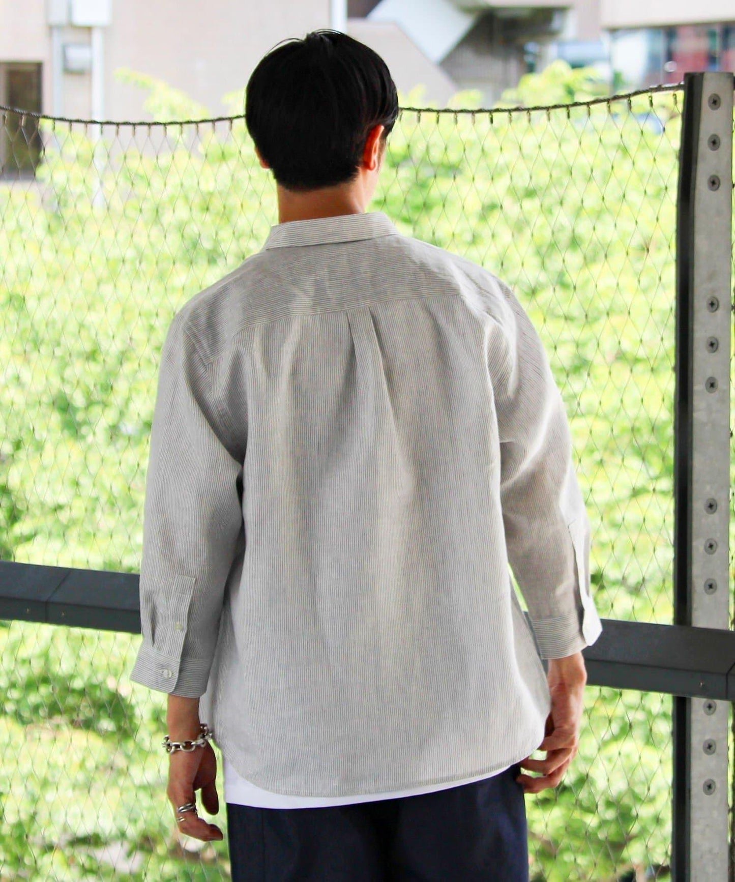 【GLOSTER】法國鬥牛犬刺繡 亞麻 七分袖襯衫