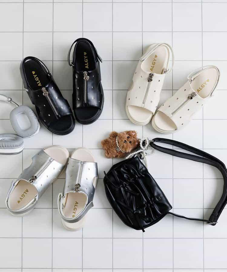 心形飾物拉鍊涼鞋