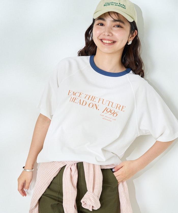 藍色圓領印花T恤