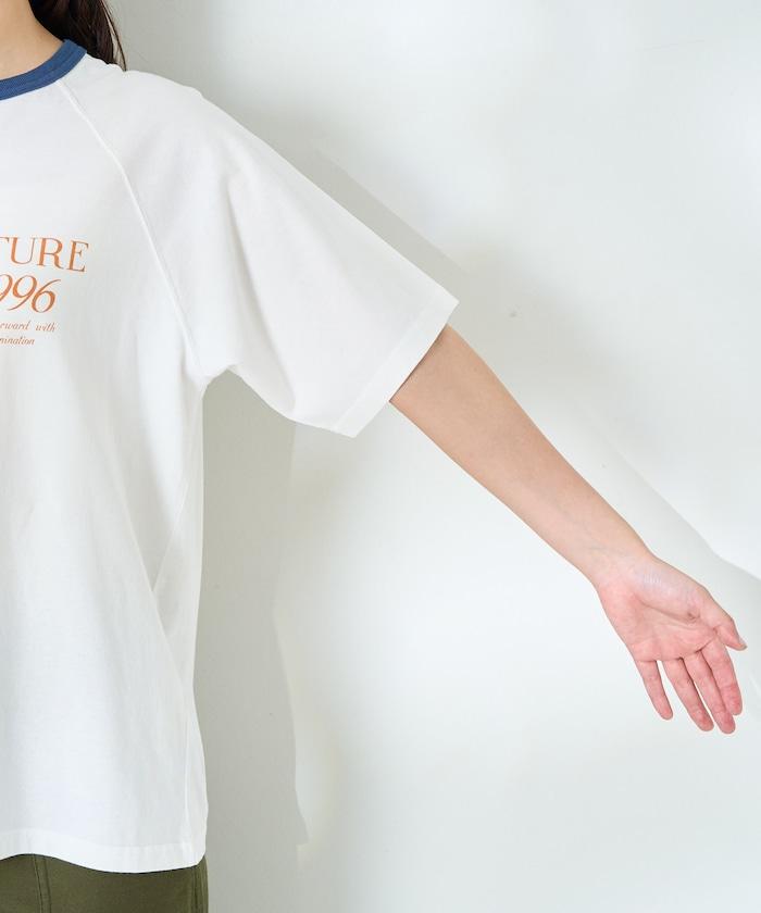 藍色圓領印花T恤