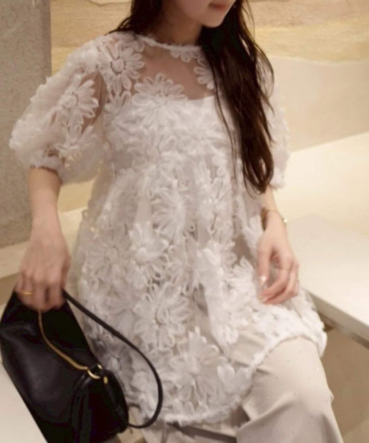 【@toitopoooo_____合作】花朵圖案蕾絲襯衫