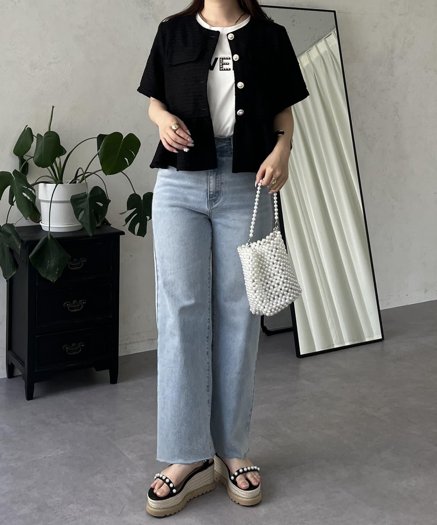 夏季粗花呢半袖荷葉邊夾克