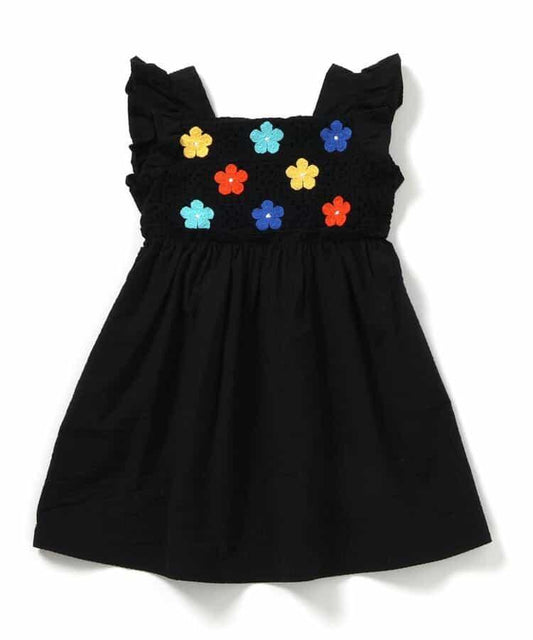 鉤針風心形菊花刺繡連衣裙