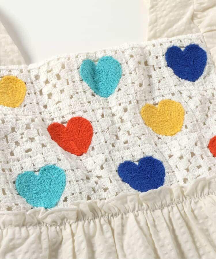 鉤針風心形菊花刺繡連衣裙