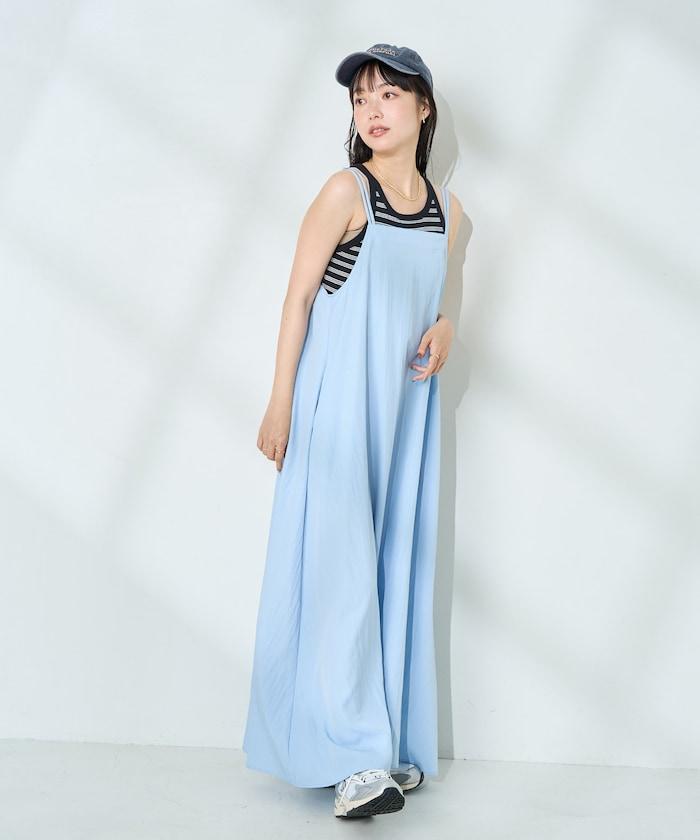 <接觸冷感>夏季涼爽 後蝴蝶結吊帶連衣裙
