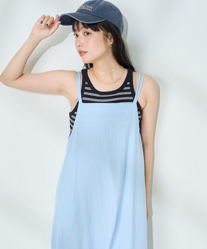 <接觸冷感>夏季涼爽 後蝴蝶結吊帶連衣裙