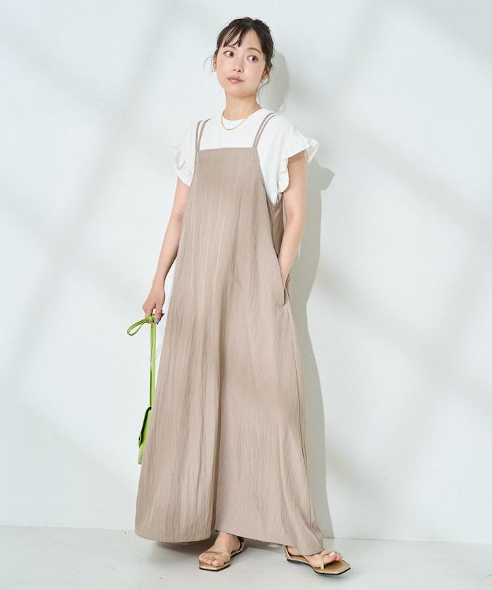 <接觸冷感>夏季涼爽 後蝴蝶結吊帶連衣裙