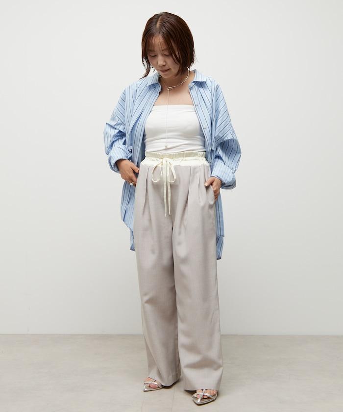 亞麻風 異材質拼接 舒適褲