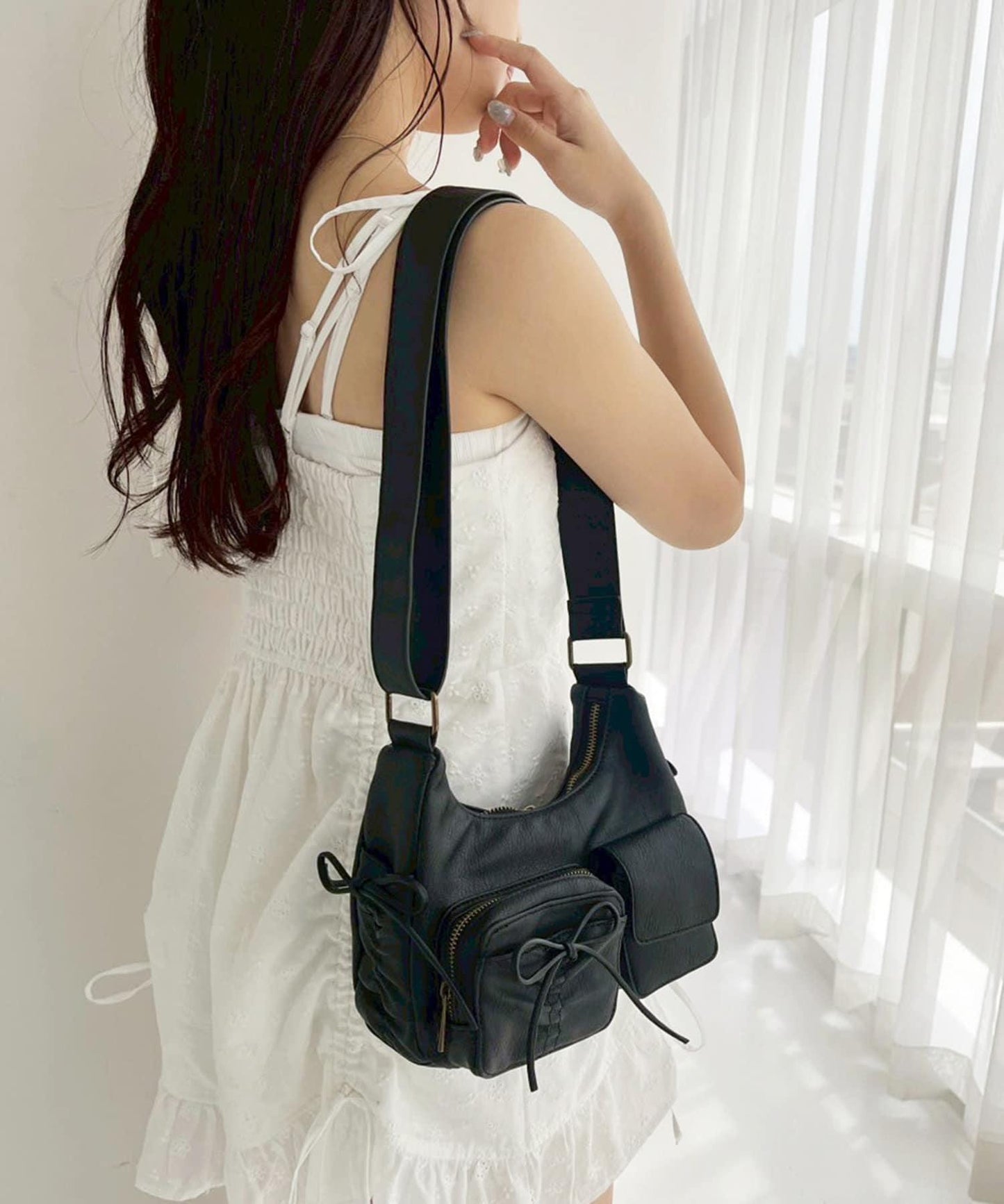 【/復刻】腰部口袋帶蝴蝶結單肩包