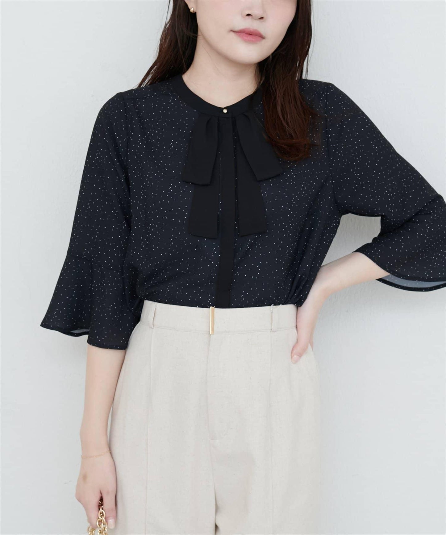 【限定】喇叭袖蝴蝶結領帶襯衫