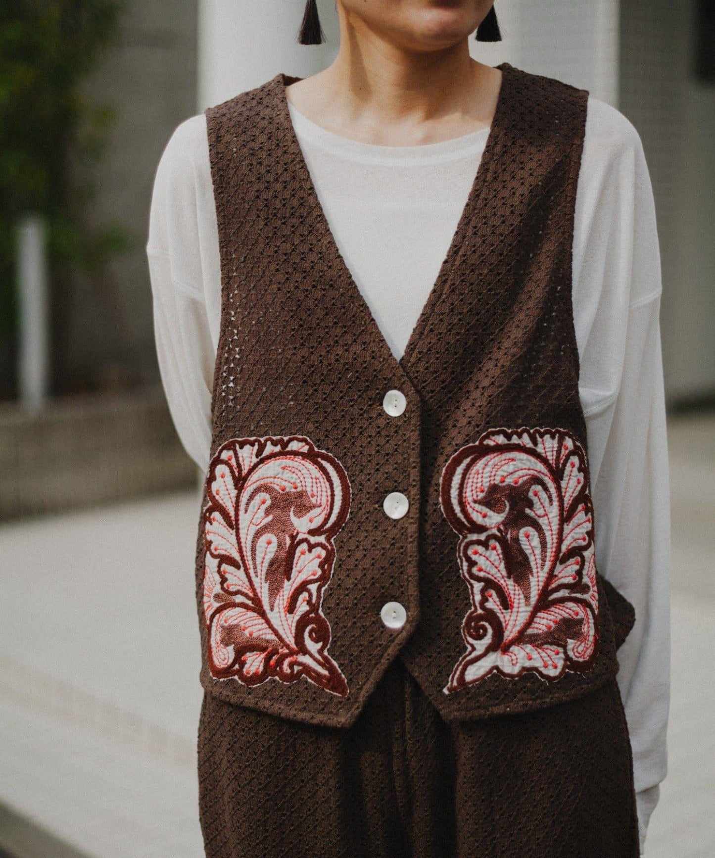 aguni拼接刺繡馬甲