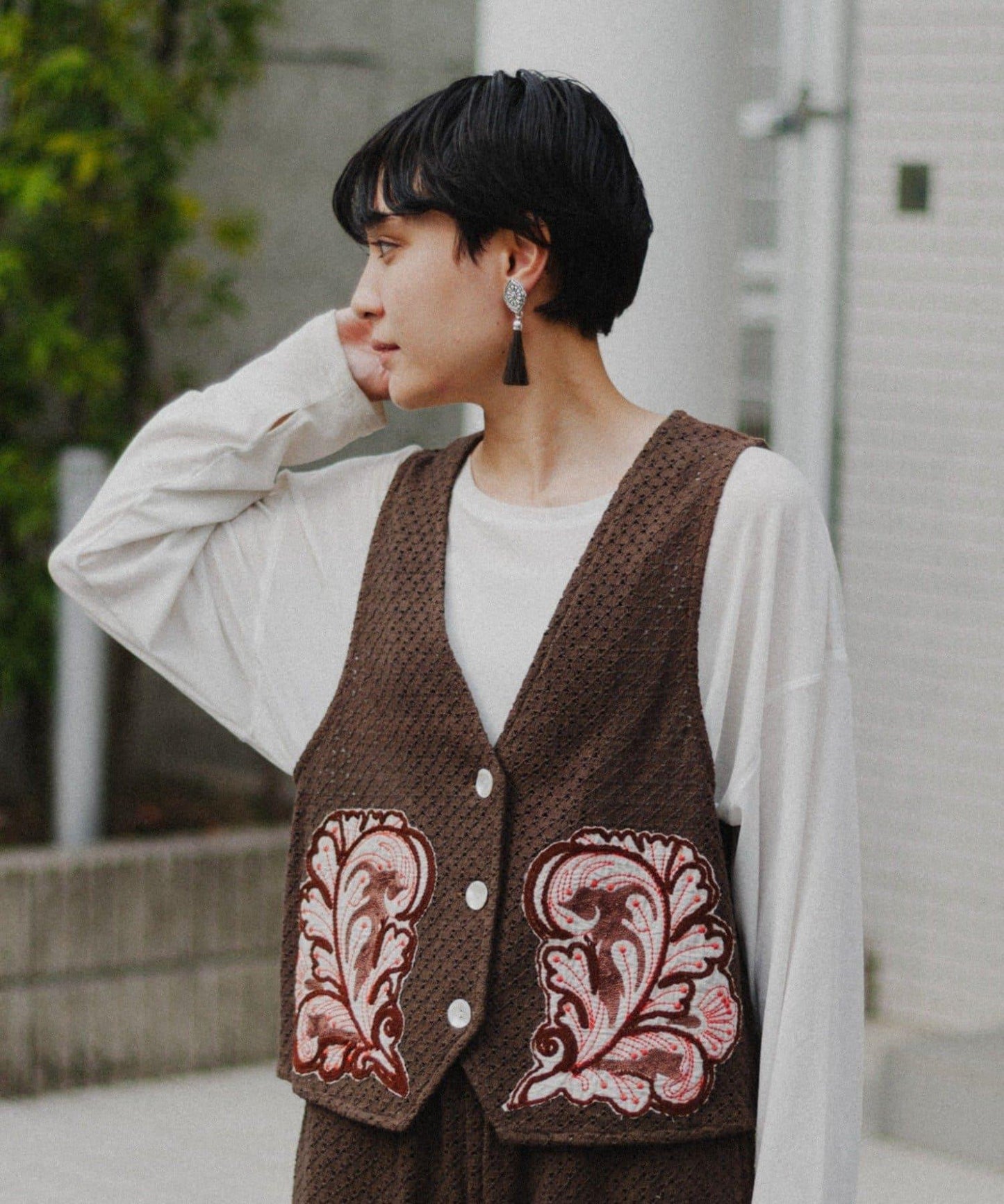 aguni拼接刺繡馬甲